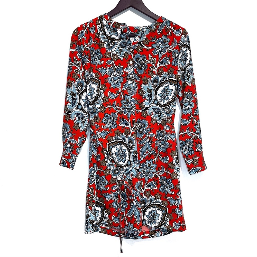 Loft Popover Paisley Henley Long Sleeve Shirt Dress